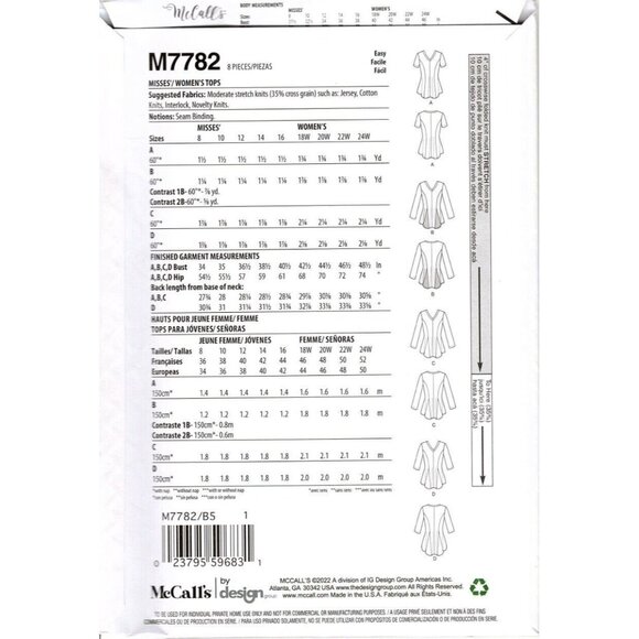 McCall's M7782 Womens 18W to 24W Pullover Tunic Top Uncut Sewing Pattern - Picture 2 of 2